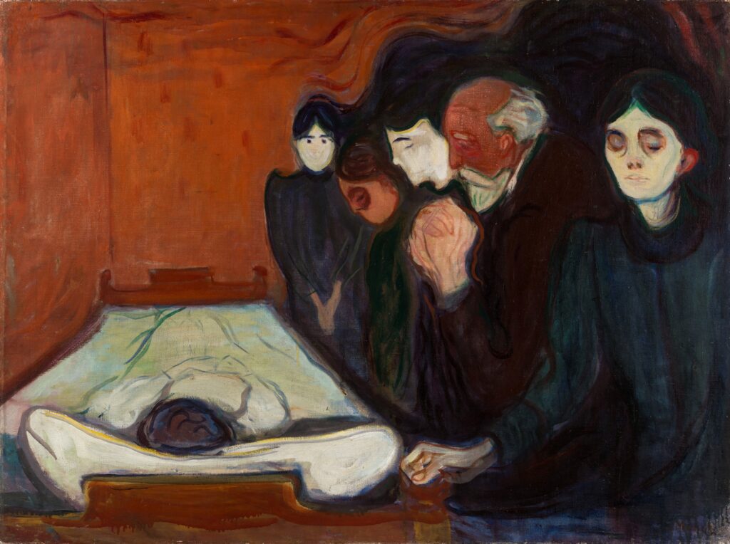 edvard munch at the deathbed (1895)